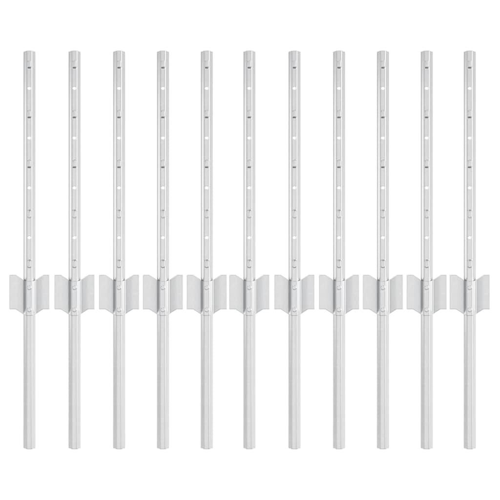 Indlejret hegnspost 11 pcs Sølv 80 cm Pulverlakeret stål