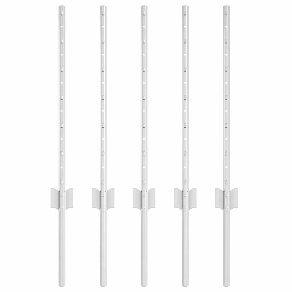 Indlejret hegnspost 5 pcs Sølv 100 cm Pulverlakeret stål