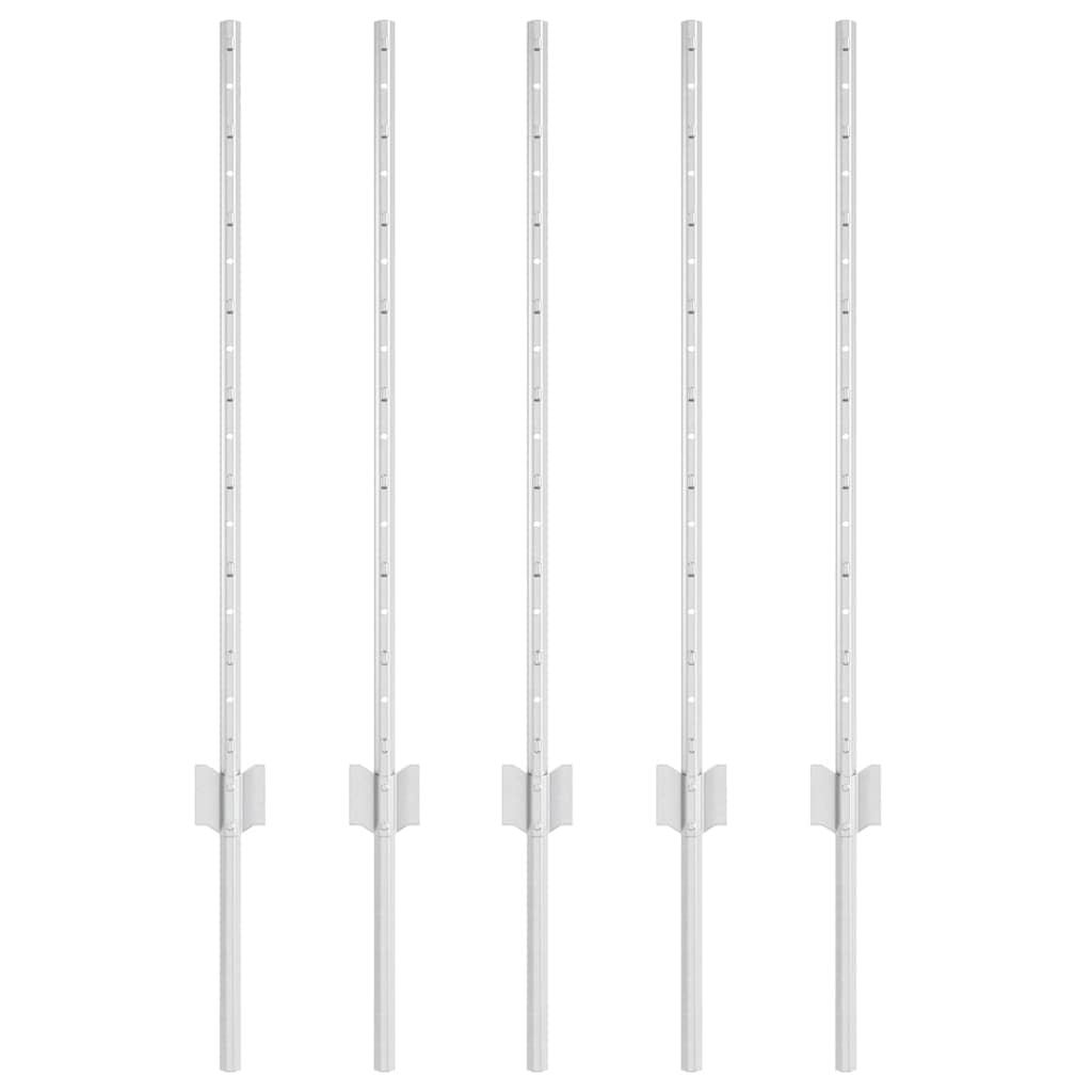 Indlejret hegnspost 5 pcs Sølv 120 cm Pulverlakeret stål