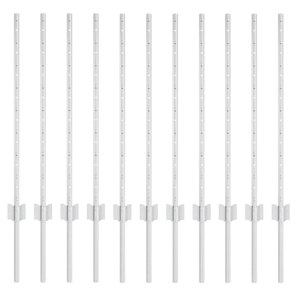Indlejret hegnspost 11 pcs Sølv 120 cm Pulverlakeret stål