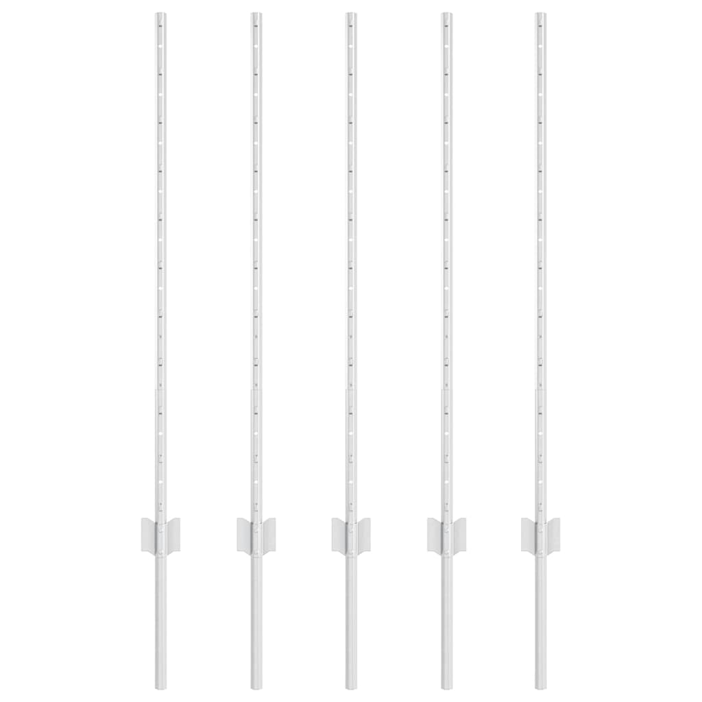 Indlejret hegnspost 5 pcs Sølv 140 cm Pulverlakeret stål
