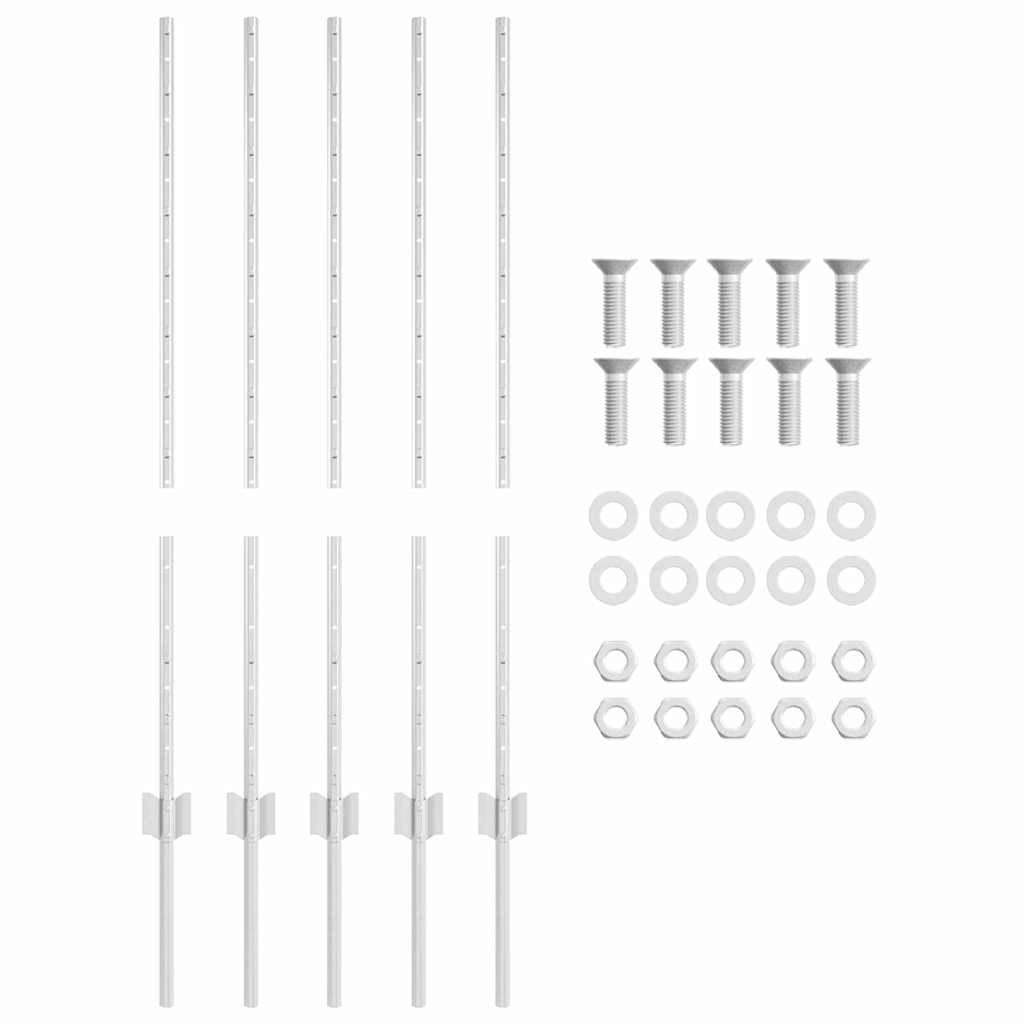 Indlejret hegnspost 5 pcs Sølv 140 cm Pulverlakeret stål