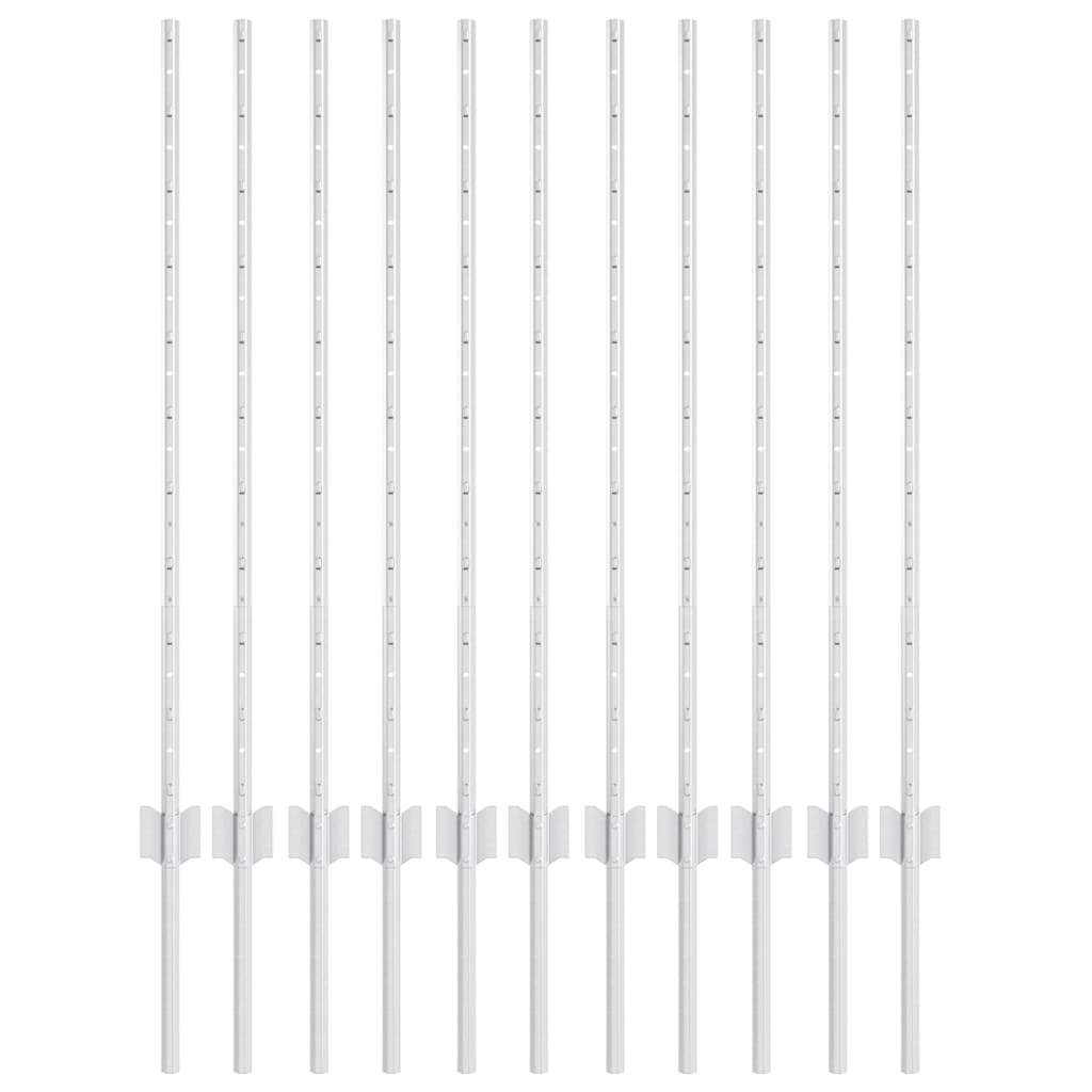 Indlejret hegnspost 11 pcs Sølv 140 cm Pulverlakeret stål
