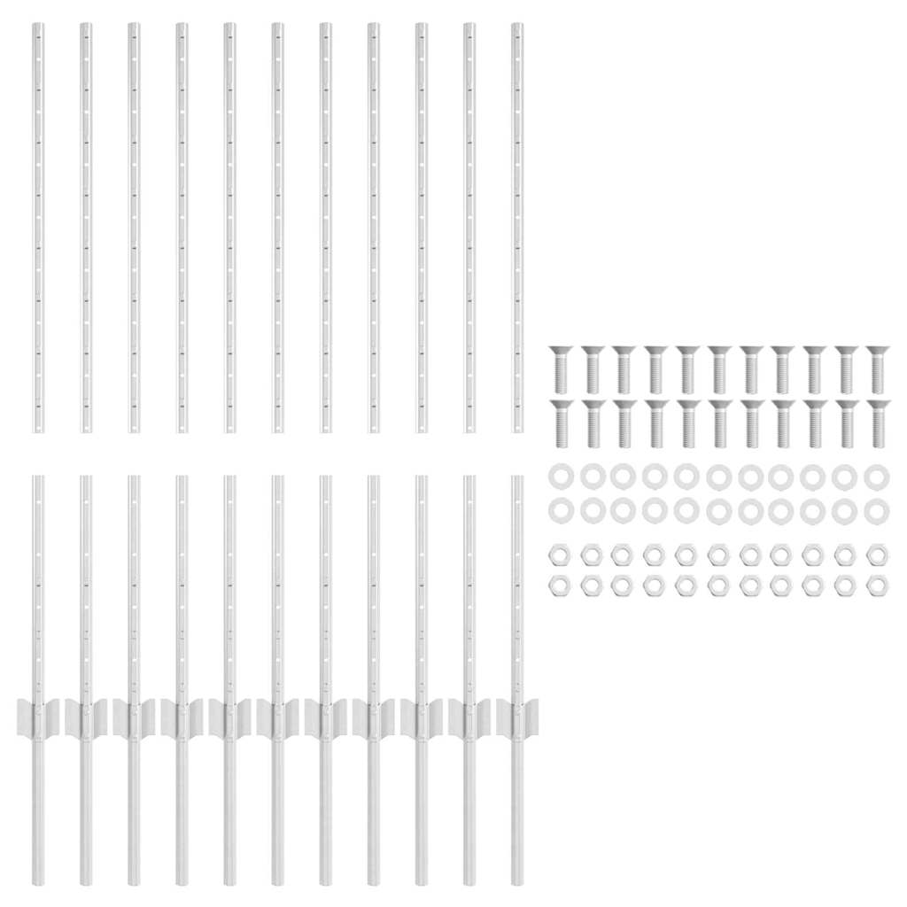 Indlejret hegnspost 11 pcs Sølv 140 cm Pulverlakeret stål