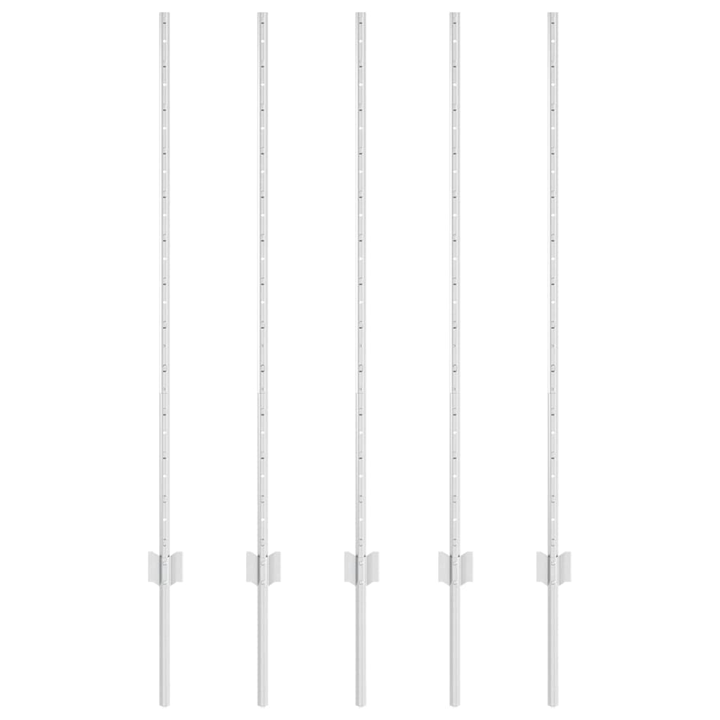 Indlejret hegnspost 5 pcs Sølv 160 cm Pulverlakeret stål