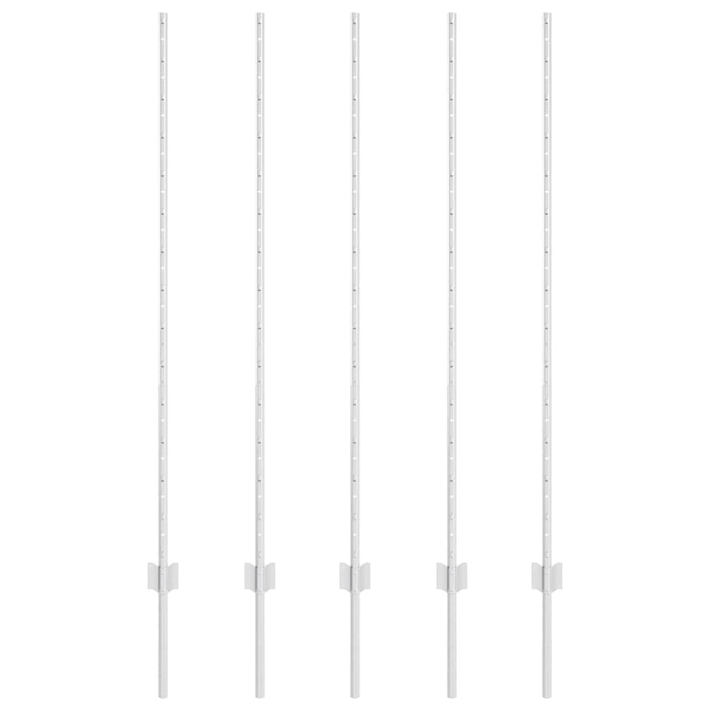 Indlejret hegnspost 5 pcs Sølv 180 cm Pulverlakeret stål