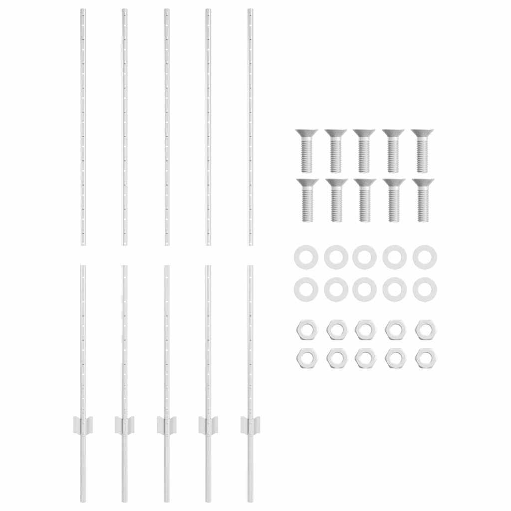 Indlejret hegnspost 5 pcs Sølv 180 cm Pulverlakeret stål