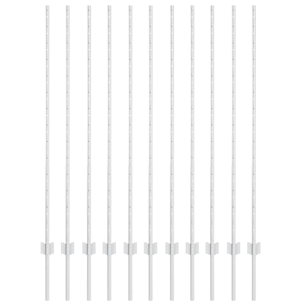 Indlejret hegnspost 11 pcs Sølv 180 cm Pulverlakeret stål
