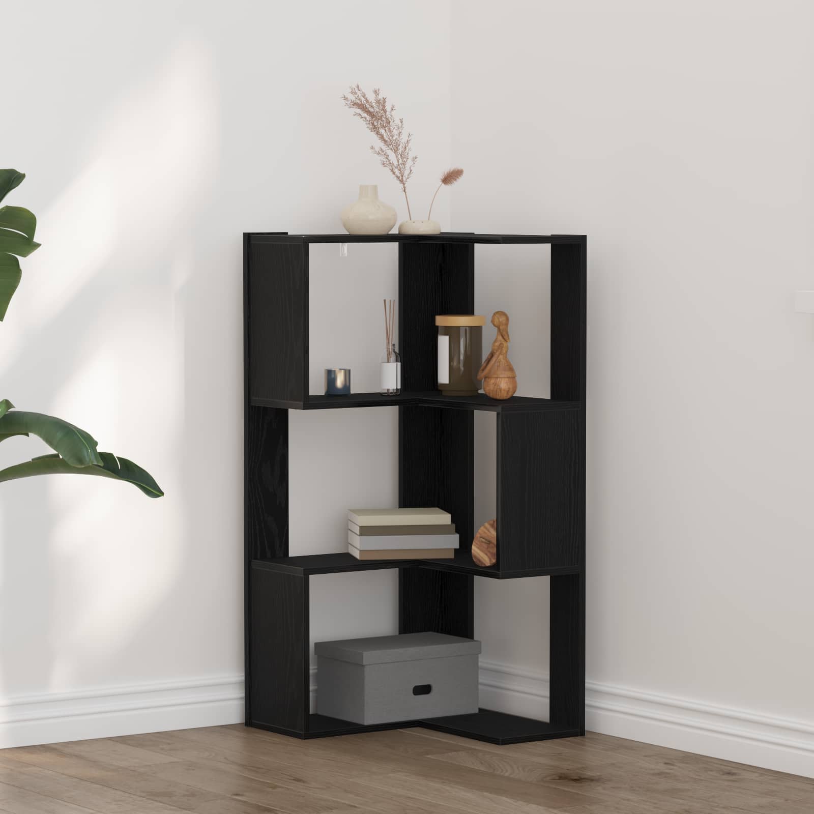 Bogreol Til Hjørne 50x50x102 Cm 3 Hylder Konstrueret Træ - Sort Eg