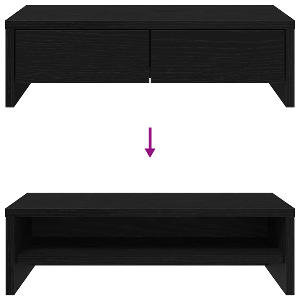 skærmholder med skuffer 50x27x15 cm konstrueret træ sort eg