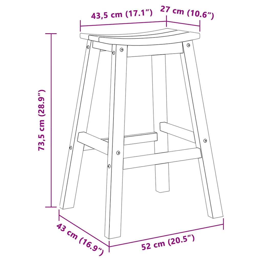 Barbænk 2 pcs Hvid 52 x 43 x 73,5 cm HDPE