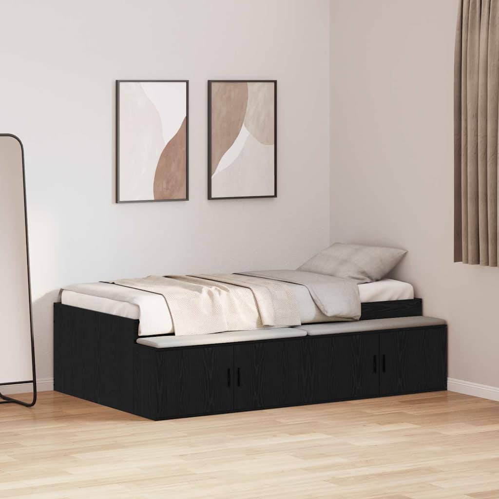 Sengestel med skuffe Sort eg 90 x 190 cm Konstrueret træ