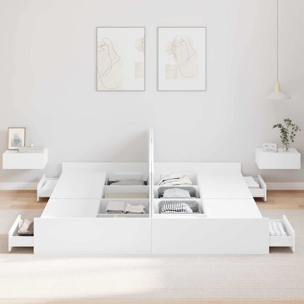 Seng med opbevaring med dør Hvid 200 x 200 cm Konstrueret træ