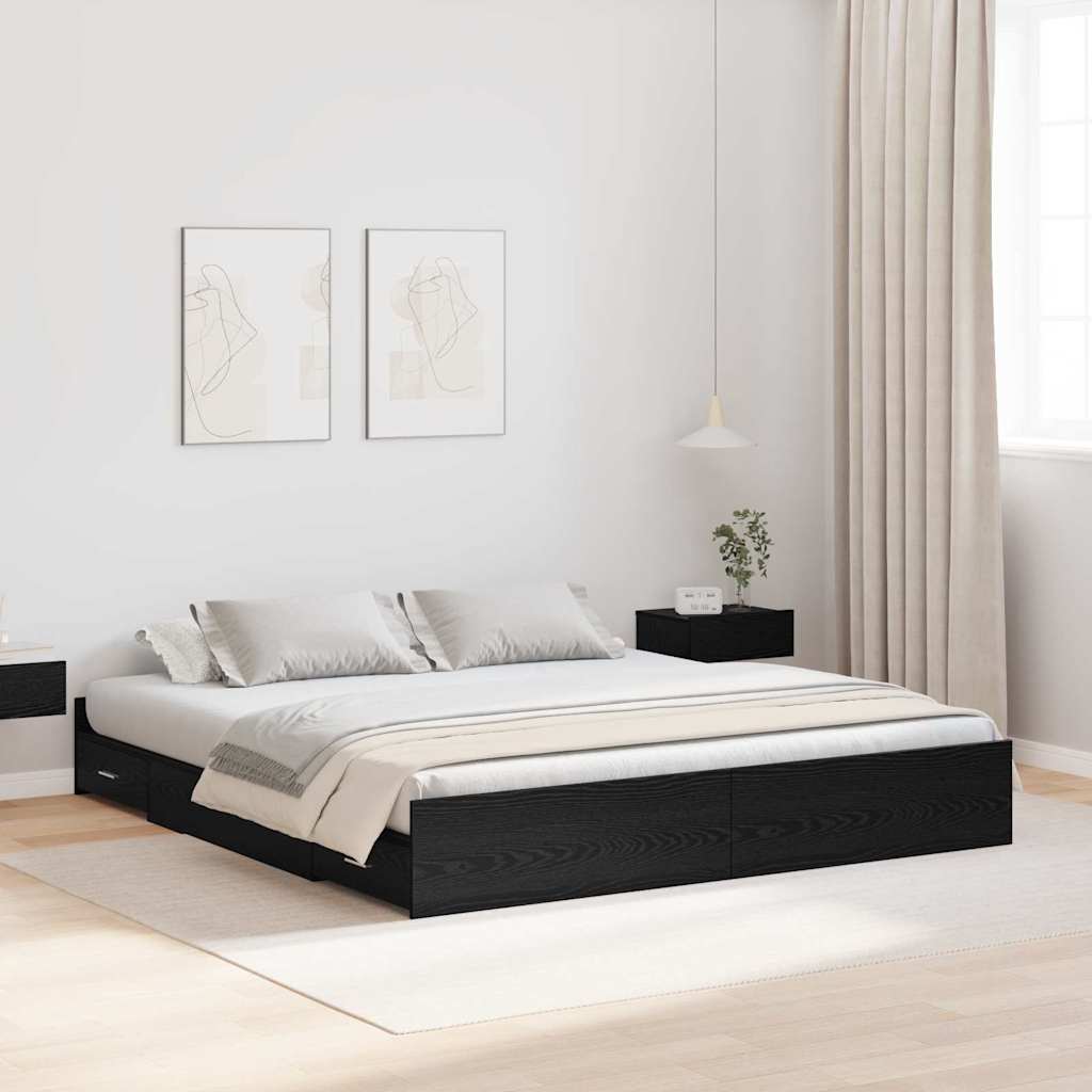 Seng med opbevaring Sort eg 180 x 200 cm Konstrueret træ
