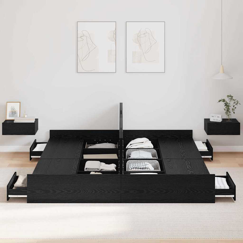 Seng med opbevaring Sort eg 180 x 200 cm Konstrueret træ