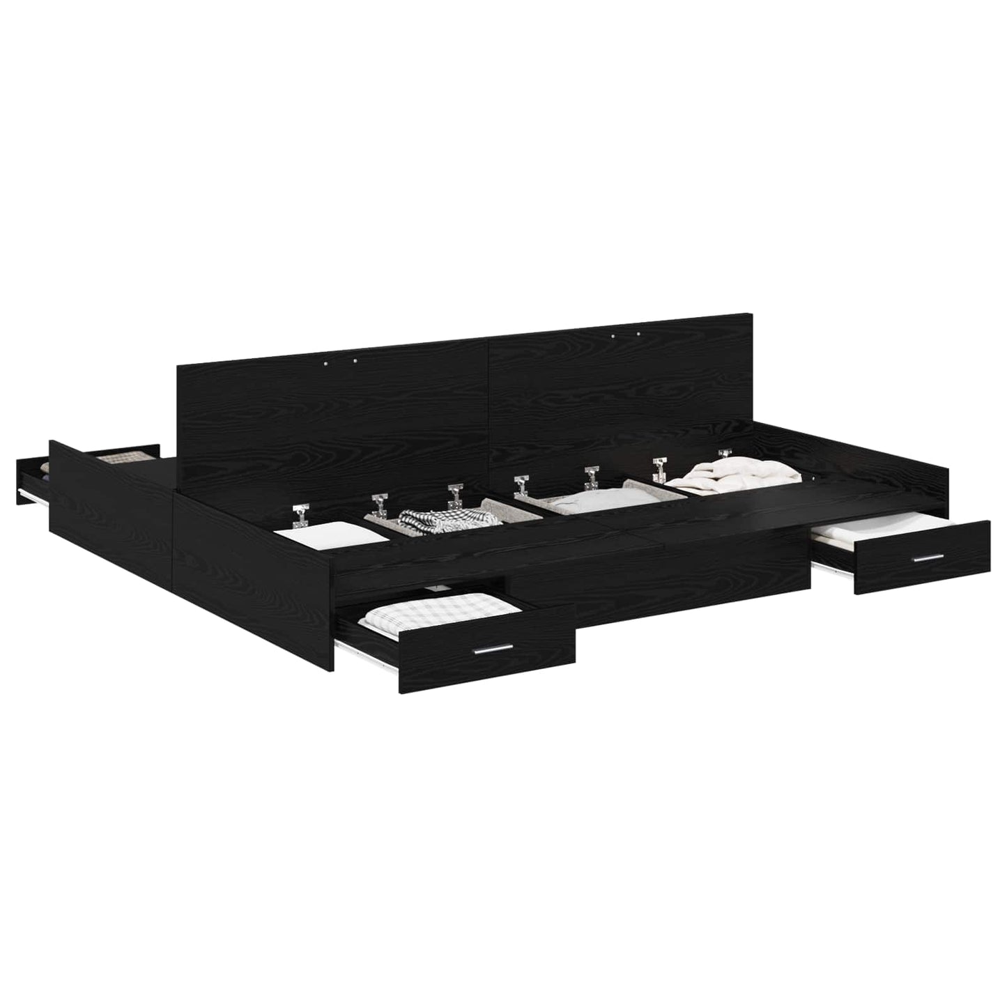 Seng med opbevaring Sort eg 180 x 200 cm Konstrueret træ