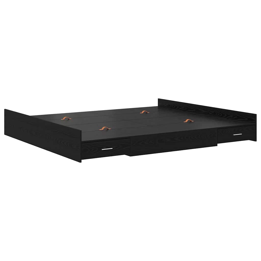 Seng med opbevaring Sort eg 180 x 200 cm Konstrueret træ