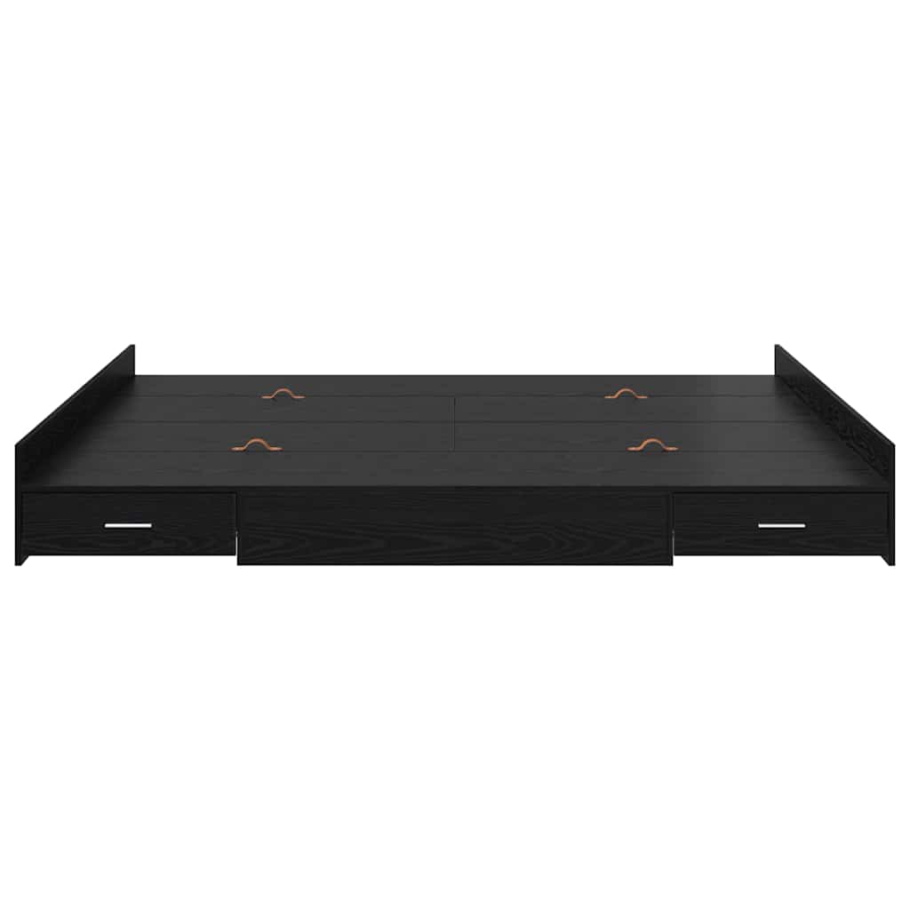 Seng med opbevaring Sort eg 180 x 200 cm Konstrueret træ