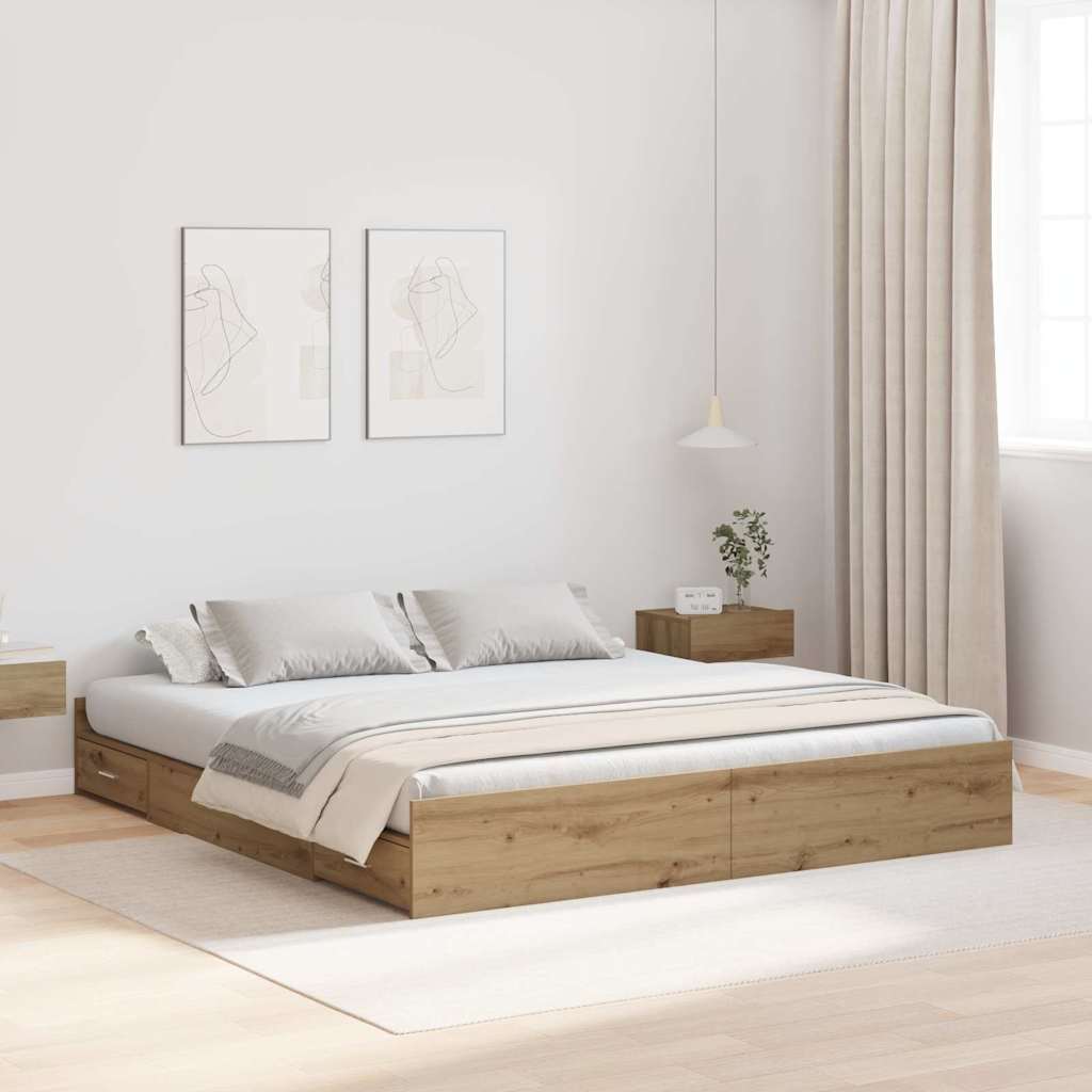 Seng med opbevaring Artisan Egetræ 180 x 200 cm Konstrueret træ