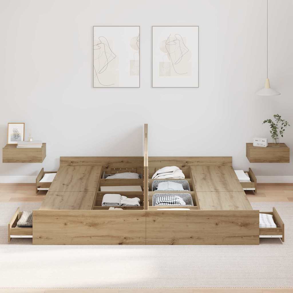 Seng med opbevaring Artisan Egetræ 180 x 200 cm Konstrueret træ