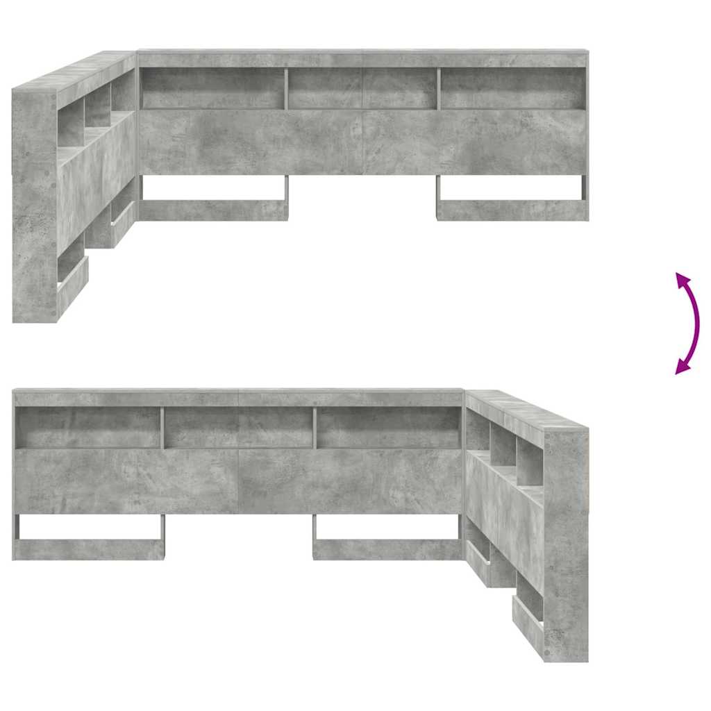 Opbevaringshovedgavl med hylde Beton Grå 200 cm Konstrueret træ
