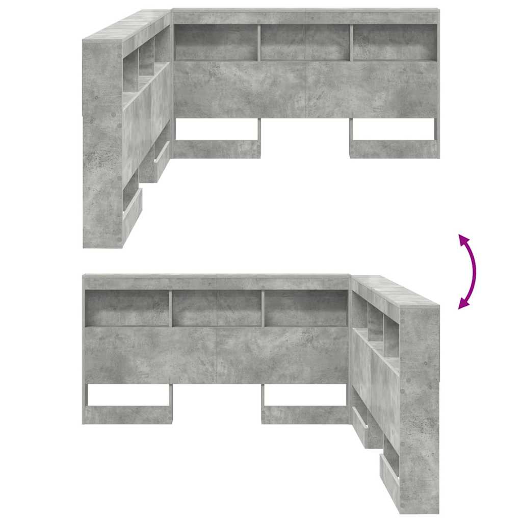 Opbevaringshovedgavl med hylde Beton Grå 135 cm Konstrueret træ
