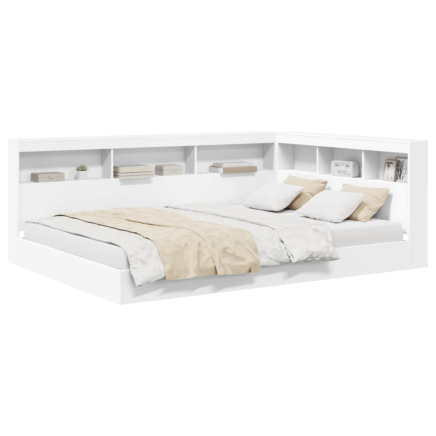 Bogreol Seng med hylde Hvid 160 x 200 cm Konstrueret træ