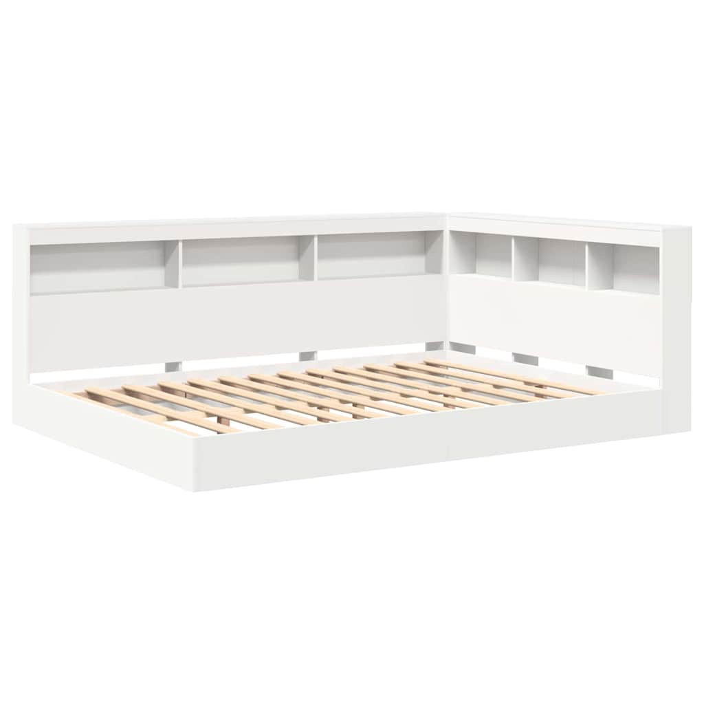 Bogreol Seng med hylde Hvid 160 x 200 cm Konstrueret træ
