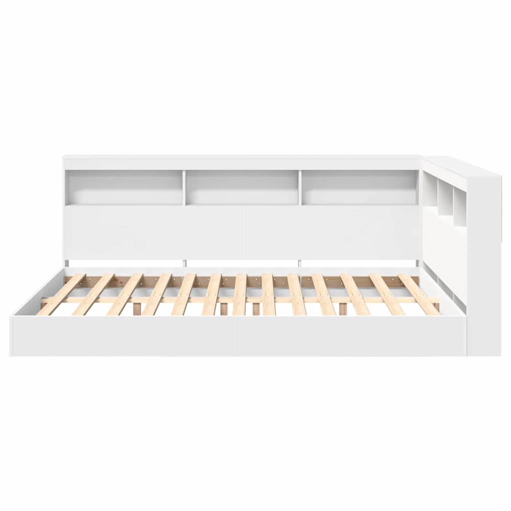 Bogreol Seng med hylde Hvid 160 x 200 cm Konstrueret træ