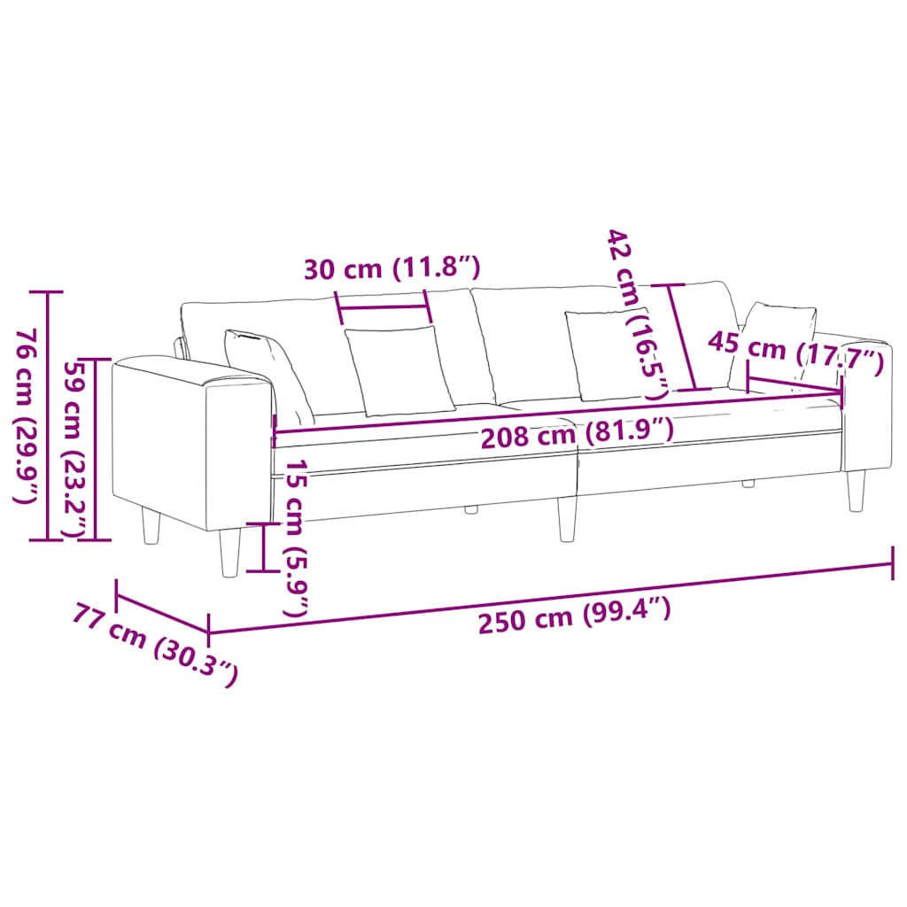 Sofa Blå 250 x 77 x 76 cm Stof
