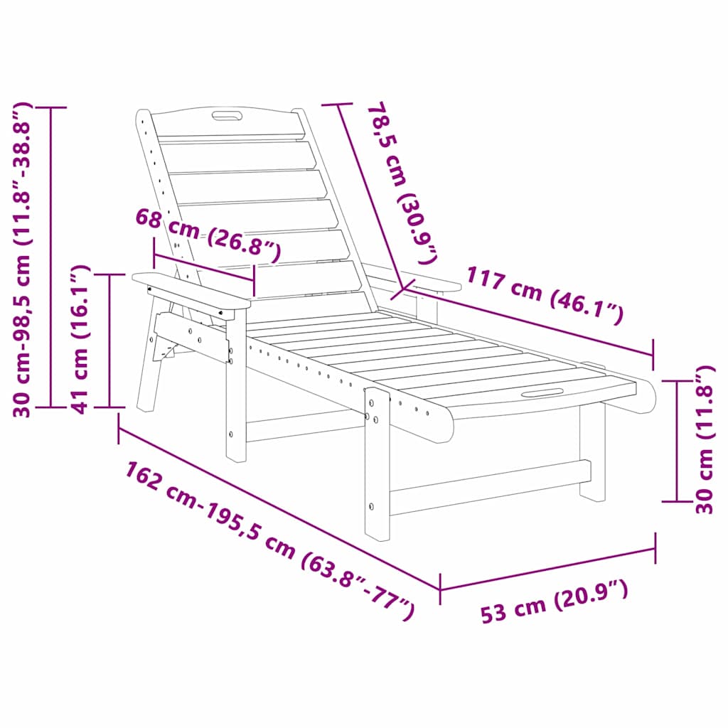 Solstol 2 pcs Hvid 195,5 x 53 x 98,5 cm Polyethylen