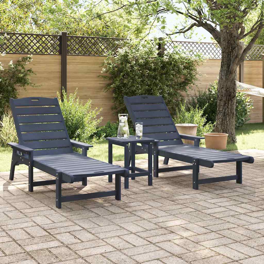 Solstol 3 pcs Marineblå Polyethylen