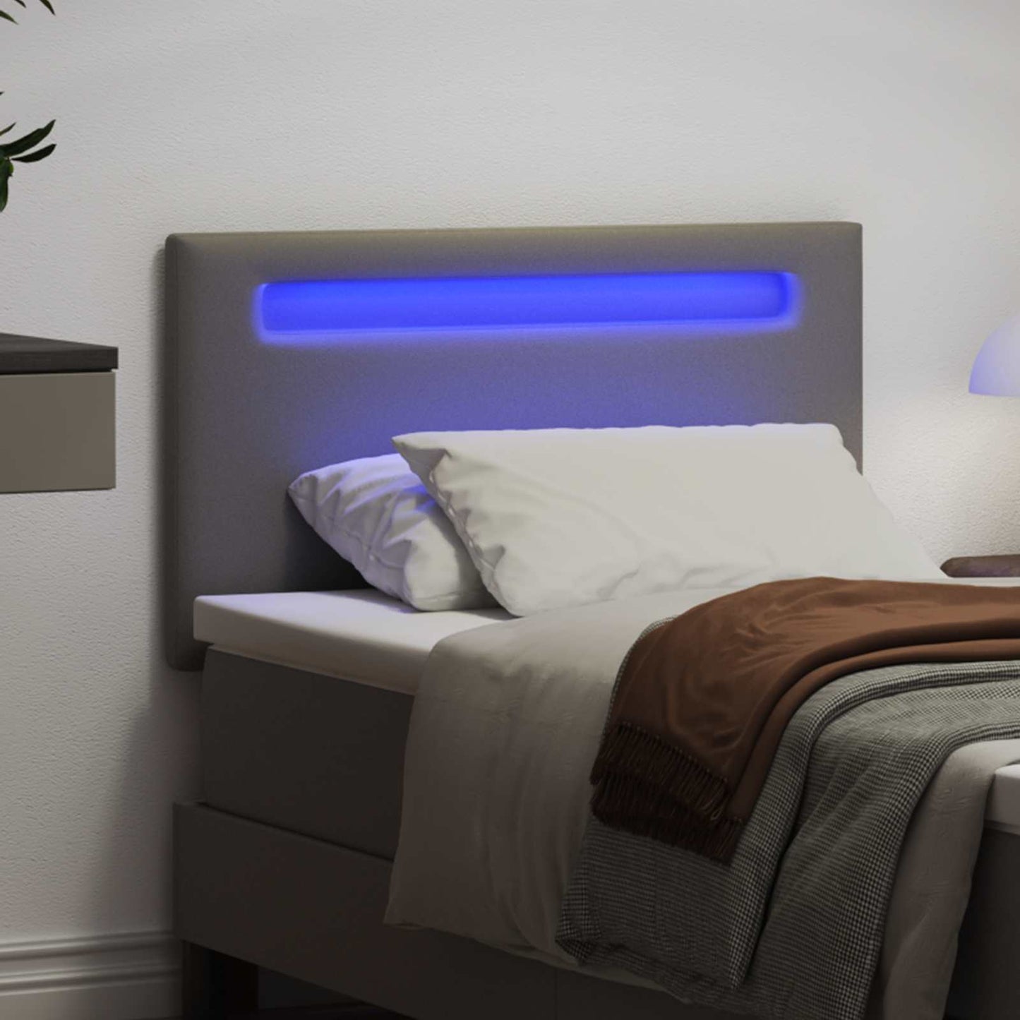 LED sengegavl Grå 90 cm Faux læder