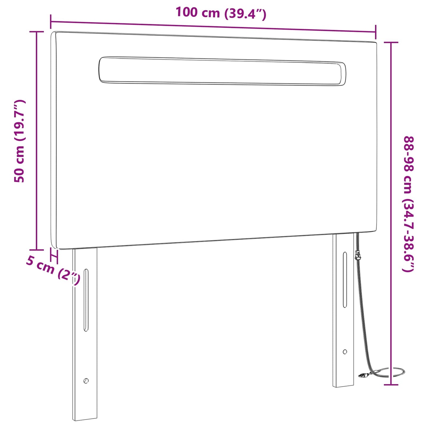 LED sengegavl Sort 100 cm Faux læder
