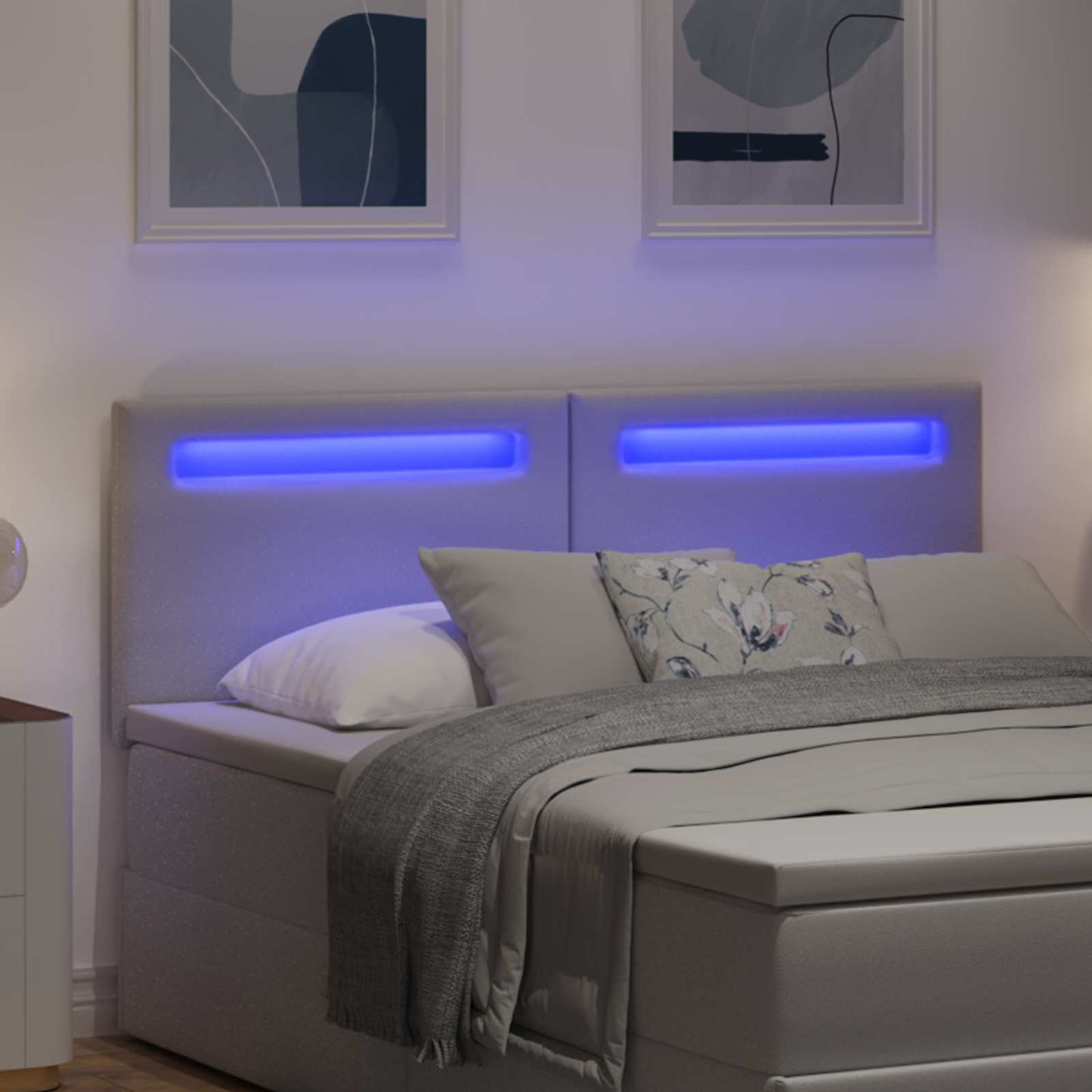 LED sengegavl Hvid 144 cm Faux læder