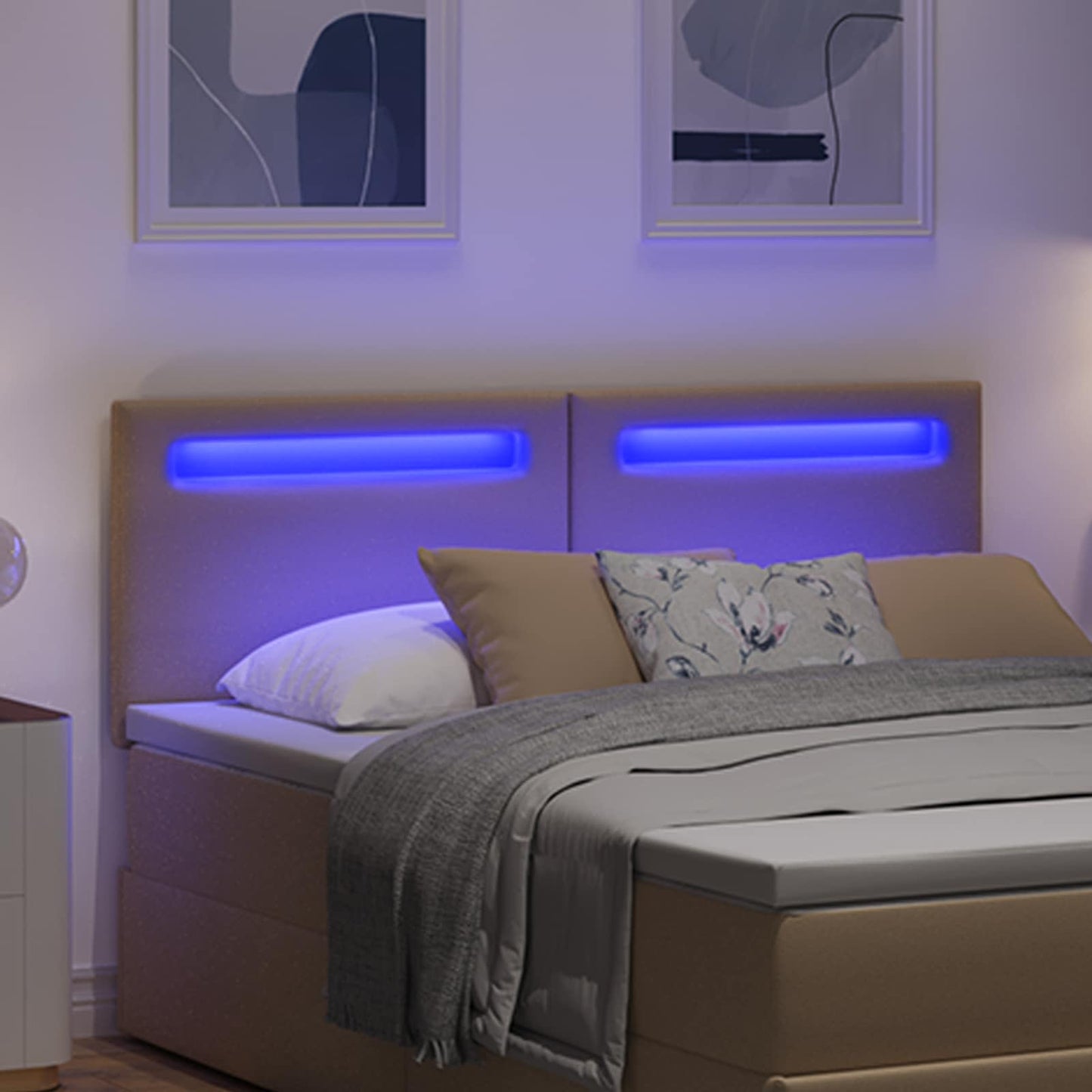 LED sengegavl Cappuccino 144 cm Faux læder