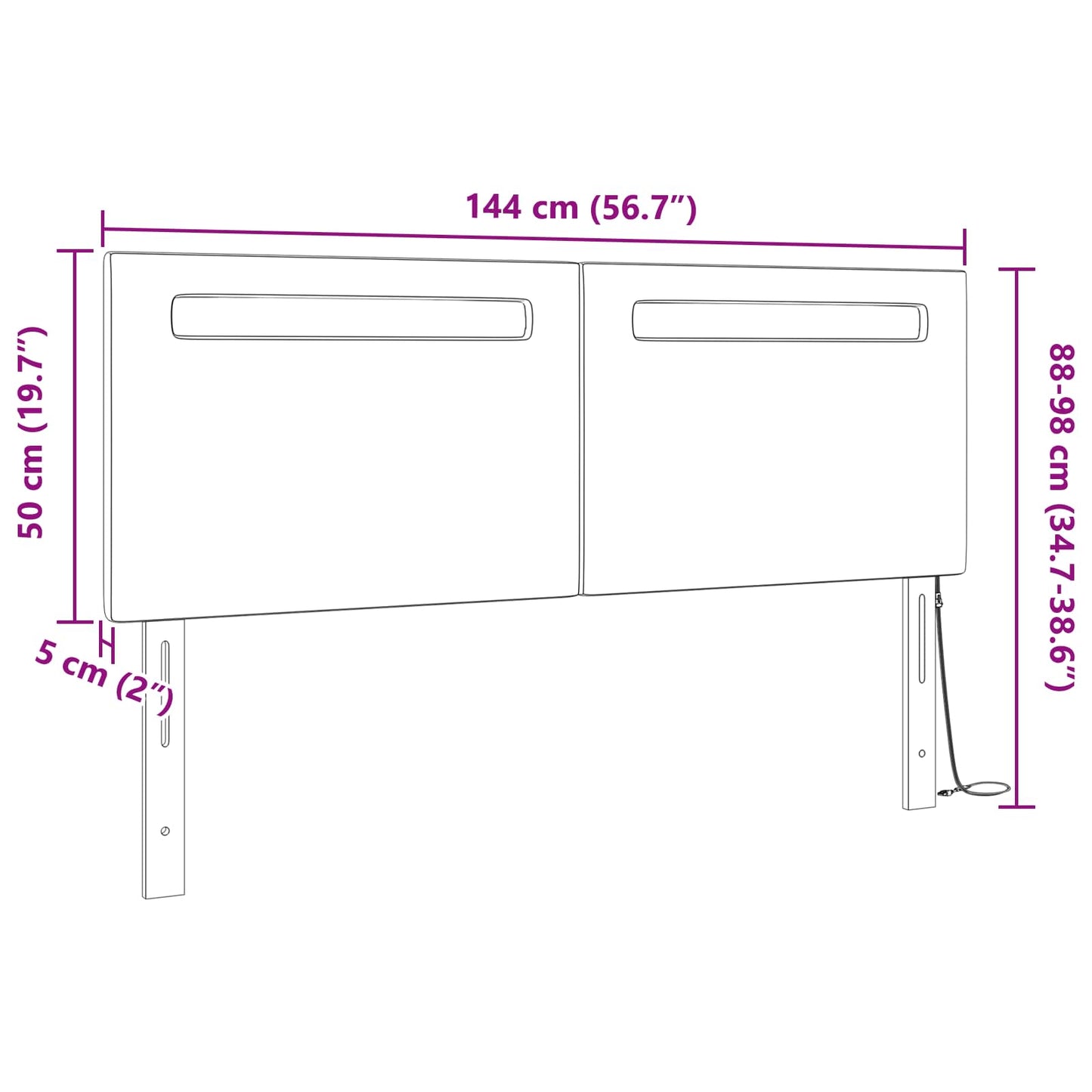LED sengegavl Cappuccino 144 cm Faux læder