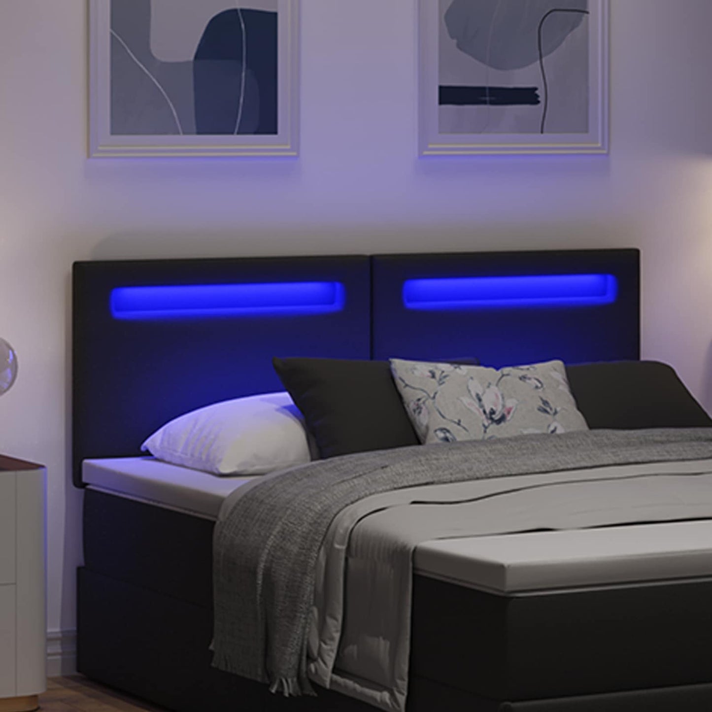 LED sengegavl Sort 160 cm Faux læder