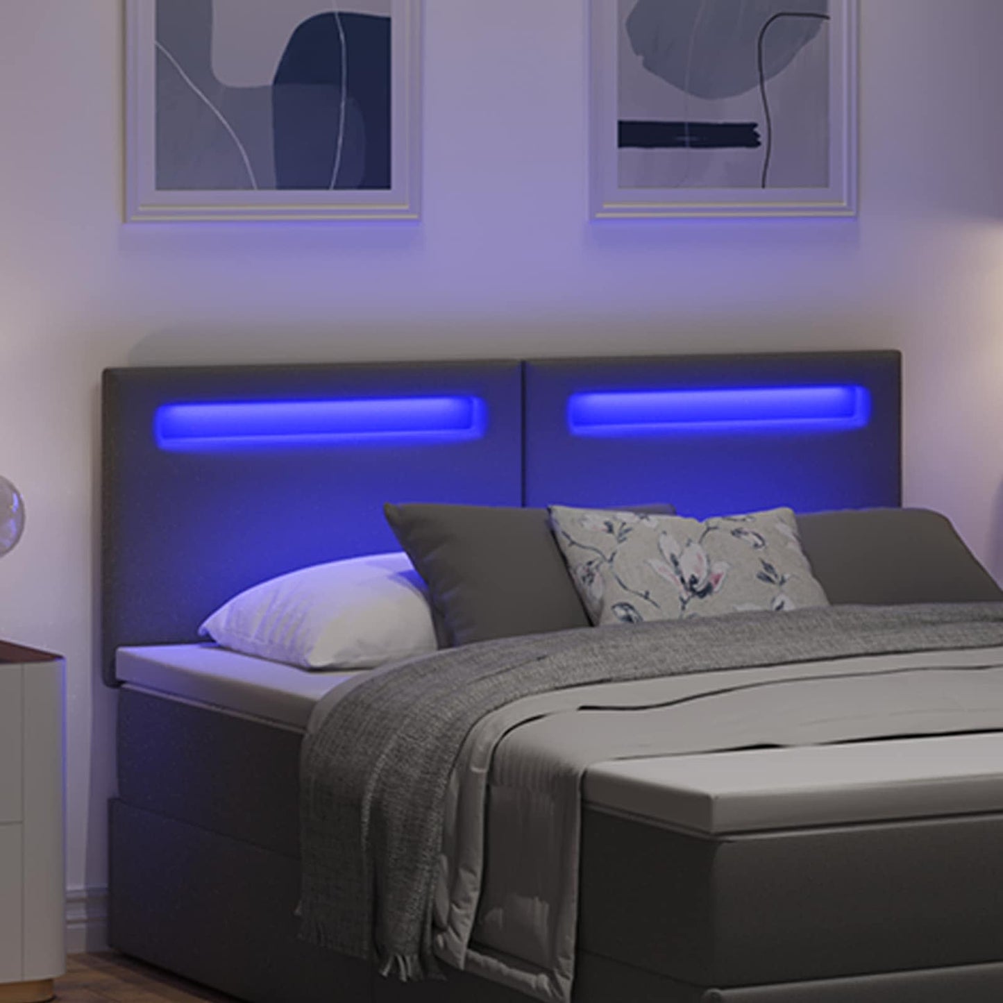 LED sengegavl Grå 160 cm Faux læder