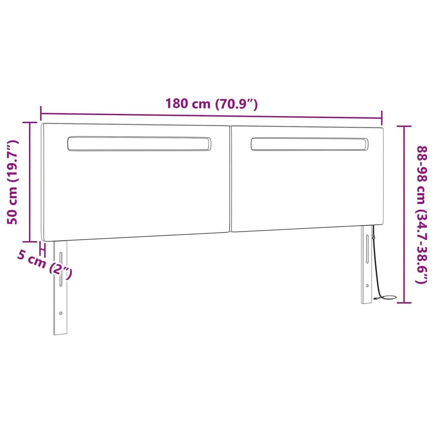 LED sengegavl Cappuccino 180 cm Faux læder
