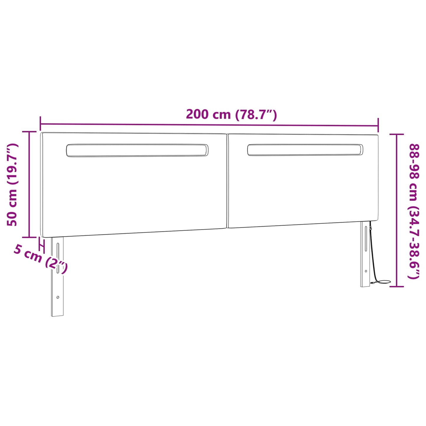 LED sengegavl Hvid 200 cm Faux læder