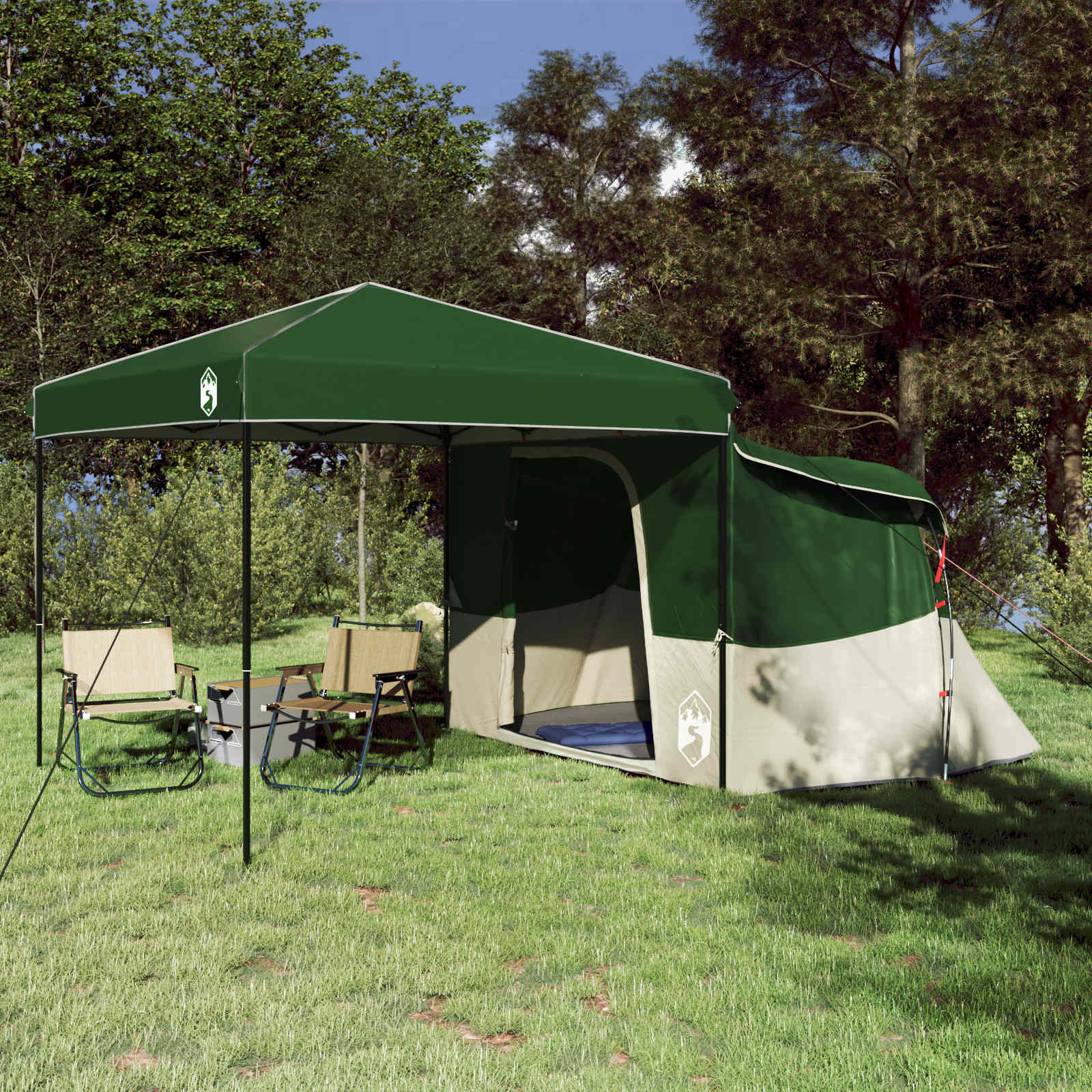Camping Telt Sæt med tag 2 pcs Grøn Taffeta og Stof billede