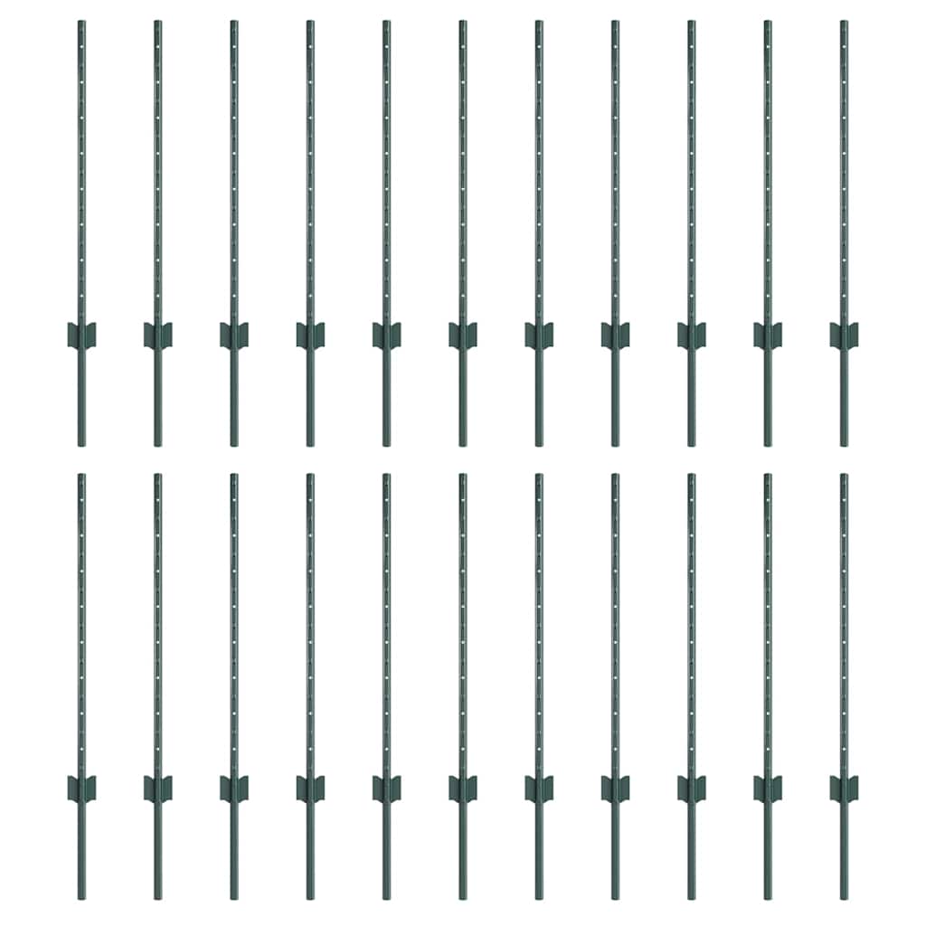Indlejret hegnspost 22 pcs Grøn 120 cm Pulverlakeret stål