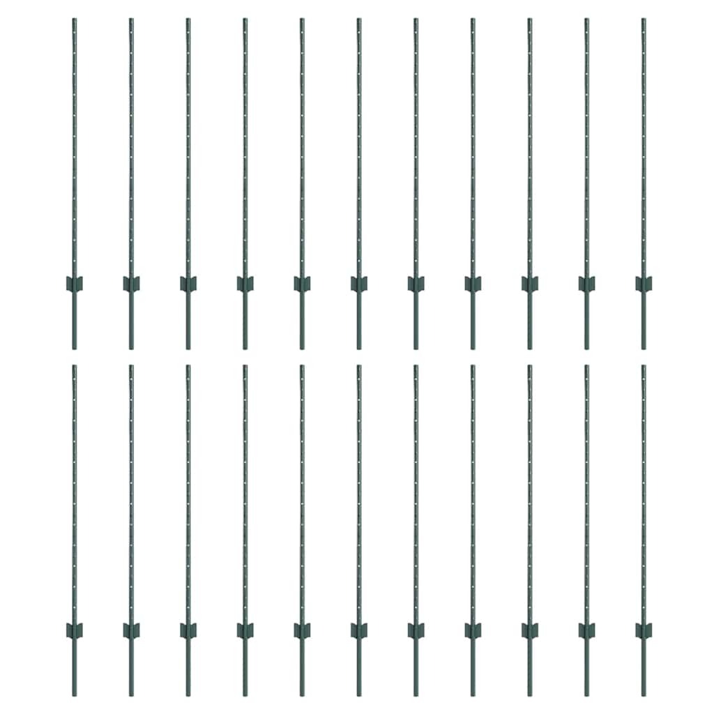 Indlejret hegnspost 22 pcs Grøn 160 cm Pulverlakeret stål