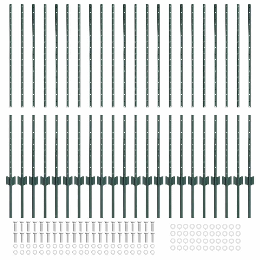 Indlejret hegnspost 22 pcs Grøn 160 cm Pulverlakeret stål