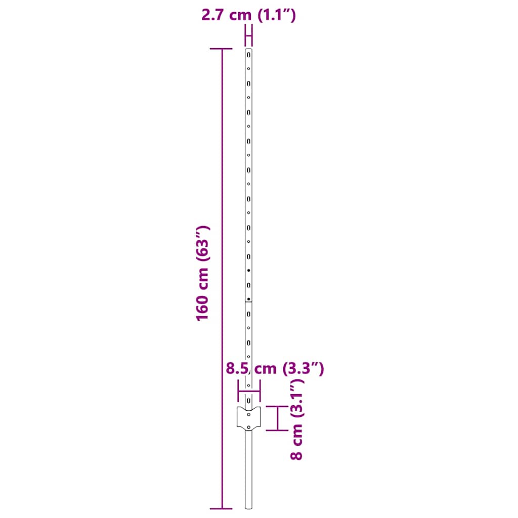 Indlejret hegnspost 22 pcs Grøn 160 cm Pulverlakeret stål
