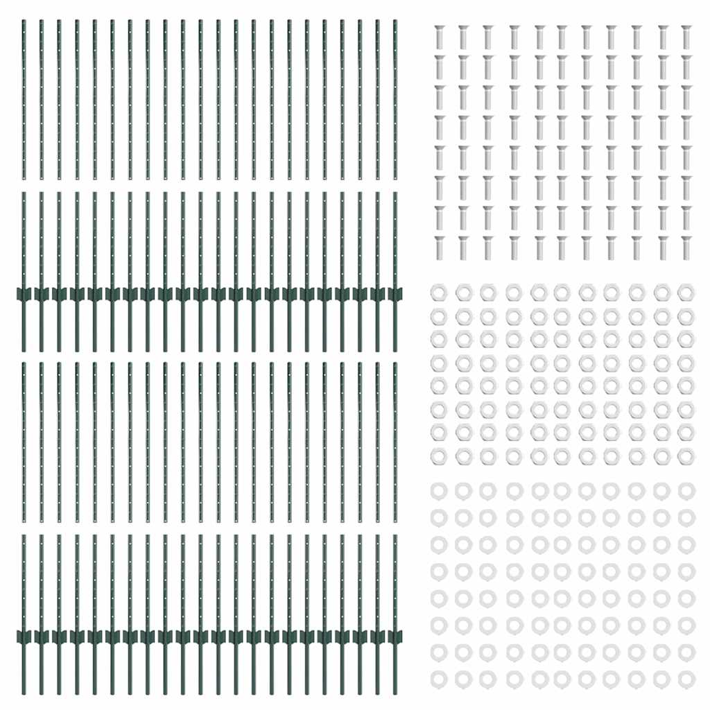 Indlejret hegnspost 44 pcs Grøn 160 cm Pulverlakeret stål