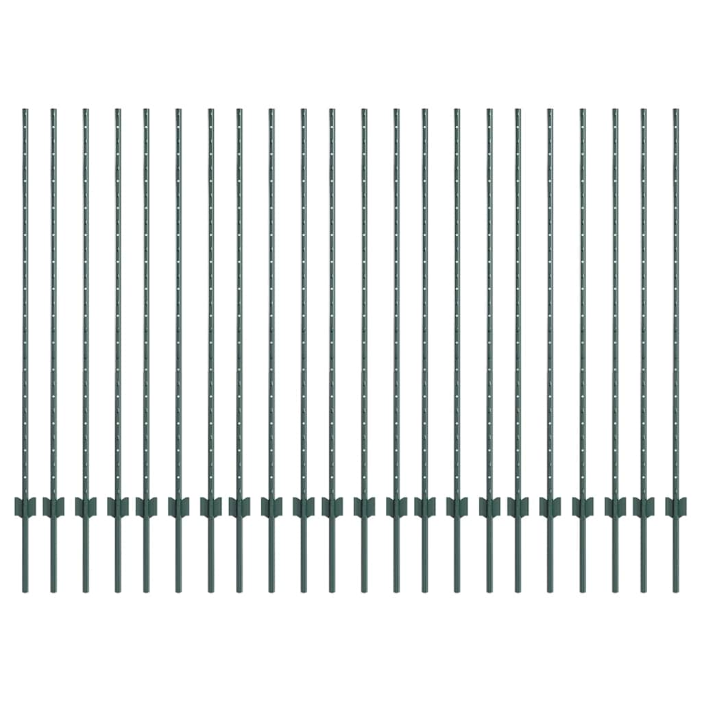 Indlejret hegnspost 22 pcs Grøn 180 cm Pulverlakeret stål