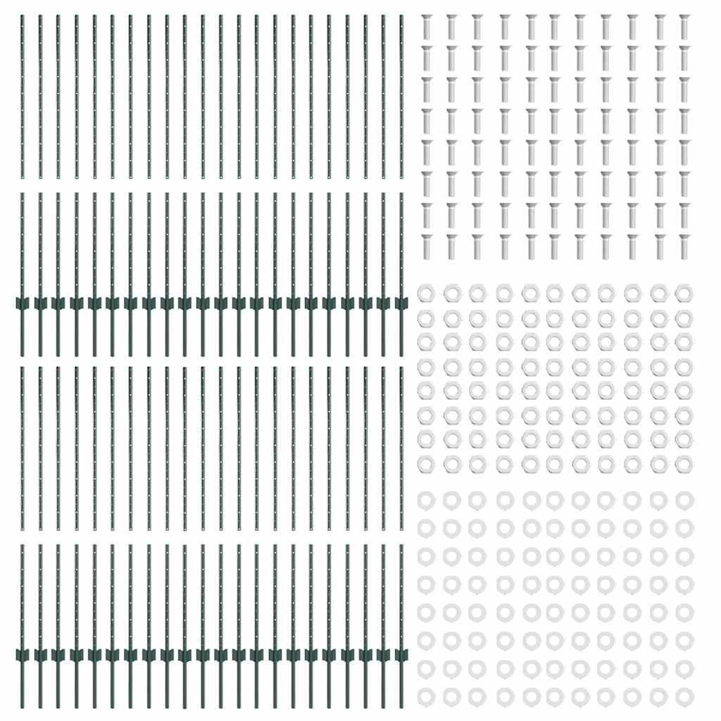Indlejret hegnspost 44 pcs Grøn 180 cm Pulverlakeret stål