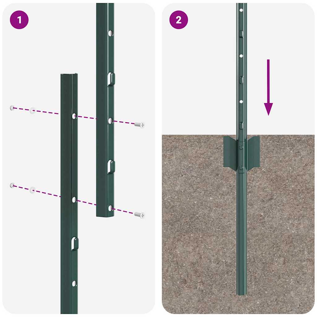Indlejret hegnspost 22 pcs Grøn 200 cm Pulverlakeret stål